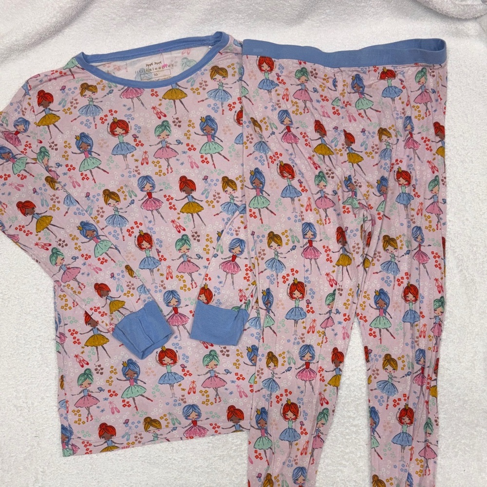 Little Sleepies Pink Ballerina Pajama Set long sleeve bamboo girls size 16